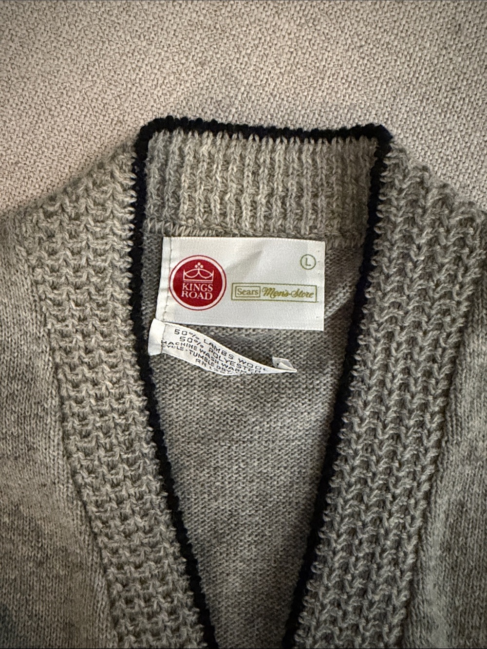 Kings Road by Sears Men’s Sweater Cardigan - Grey with Black Trim